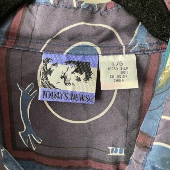 Vintage Abstract Print Silk Button Down Shirt Womens Large - Picture 4 of 6